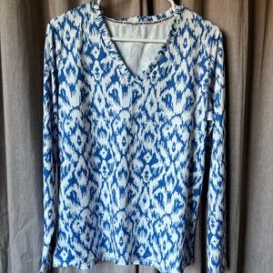 V neck long sleeve printed blue n white